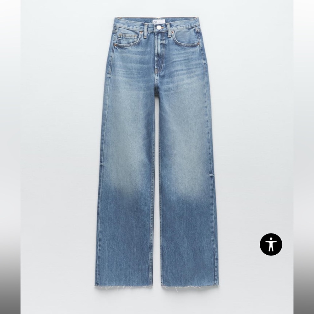 Zara TRF high rise wide leg blue jeans